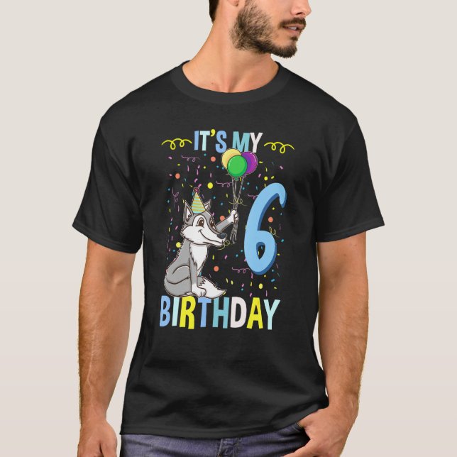 Camiseta É O Meu Lobo de Aniversário 6 (Frente)