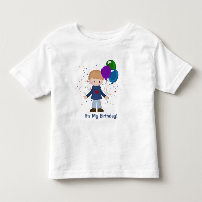 Camiseta É o meu menino bonitinho de aniversário com camise (Frente)