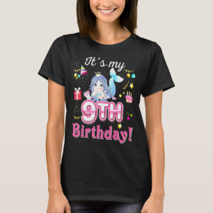 Camiseta É o meu nono aniversário, 9 anos, Sereia Feliz Awe
