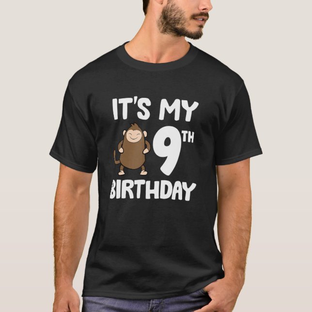 Camiseta É o meu nono aniversário, macaco-macaco-macaco-mac (Frente)
