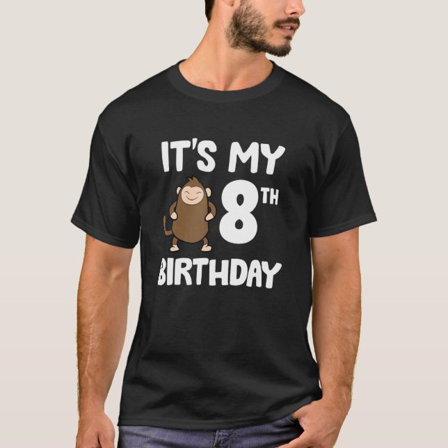 Camiseta É o meu oitavo aniversário, macaco-macaco-macaco,  (Frente)