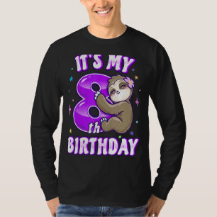 Camiseta É o meu oitavo aniversário, oito ladrinhas roxas.