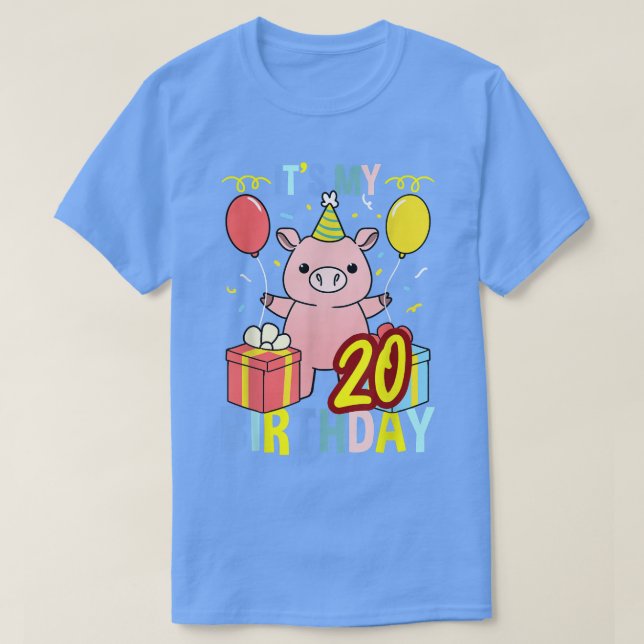 Camiseta É o meu porco de aniversário 20 (Frente do Design)