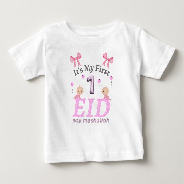 Camiseta É o meu primeiro Eid - diga Mashallah (Frente)