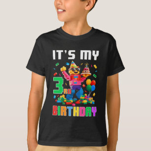 Camiseta É O Meu Terceiro Aniversário Construindo Brick 3 T