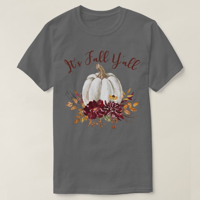 Camiseta É o outono Yall Pumpkins gráfico floral Autumn Wom (Frente do Design)