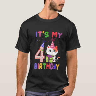 Camiseta É o quarto aniversário da minha gata de aniversári