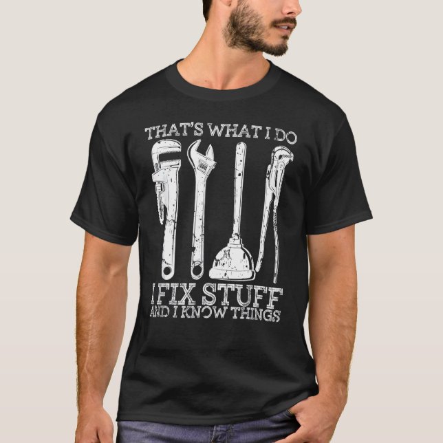 Camiseta É o que faço para consertar coisas e sei coisas, M (Frente)