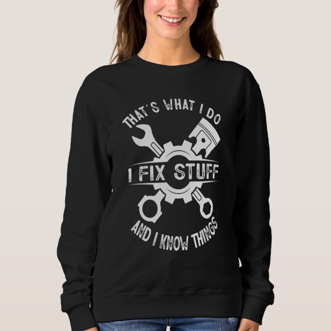 Camiseta É o que faço para consertar coisas e sei coisas, M (Frente)