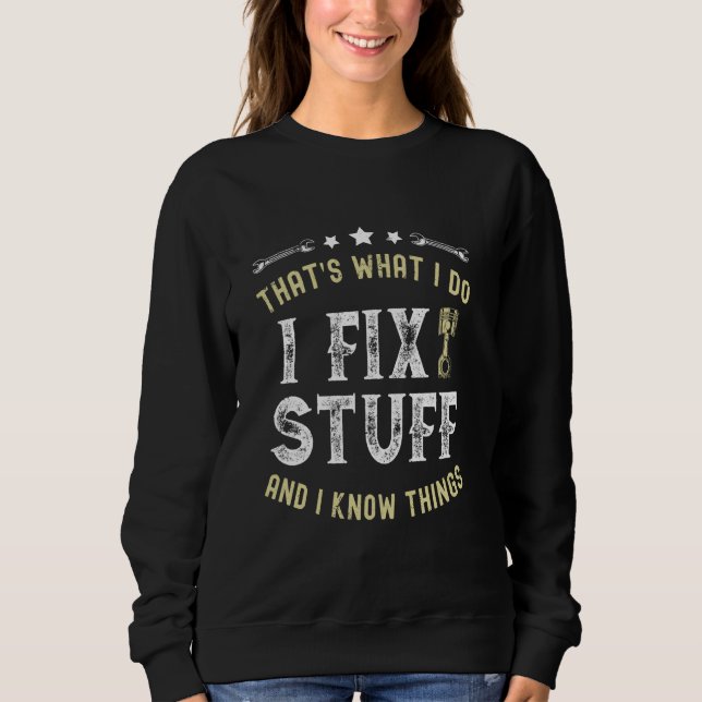 Camiseta É o que faço para consertar coisas e sei coisas, M (Frente)