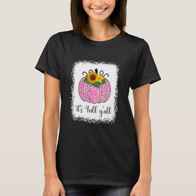 Camiseta É o Queda Yall Pumpkin rosa Leopard Print Thanksgi (Frente)
