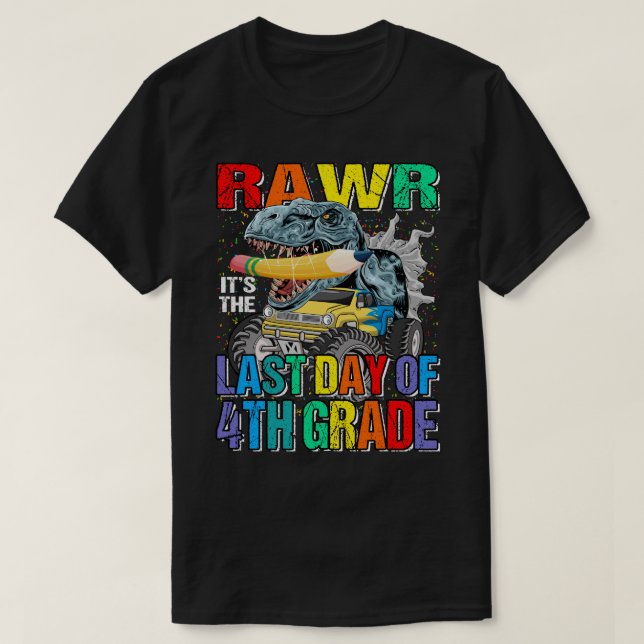 Camiseta É O Último Dia dos Dinos Monstros do 4º ano (Frente do Design)