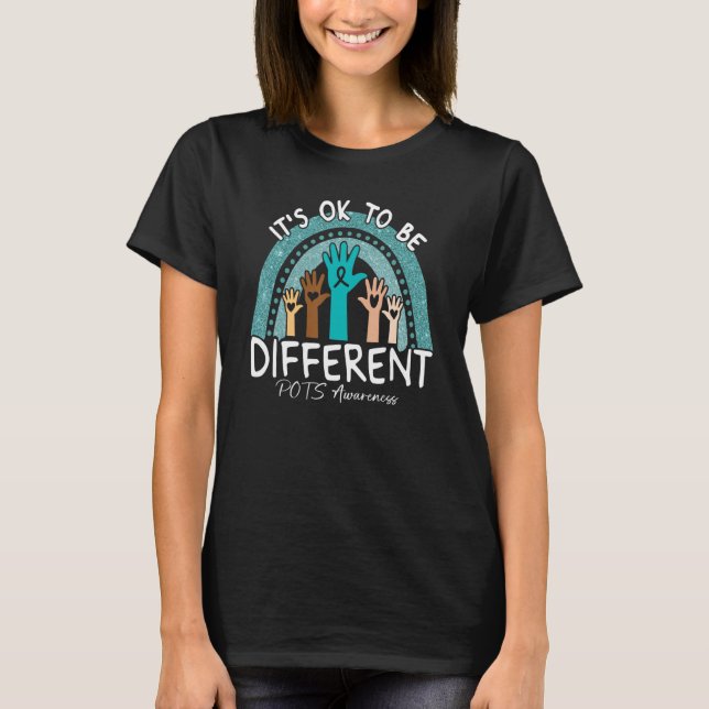 Camiseta É Ok Ser Diferente Conscientização POTS Chuva Teal (Frente)