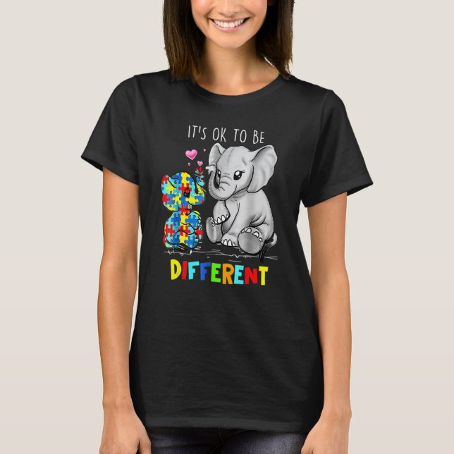 Camiseta É Ok Ser Diferente Elefante Bonito Consciente do A (Frente)