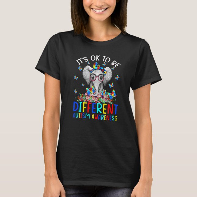 Camiseta É Ok Ser Diferente Elefante Conscientização do Aut (Frente)