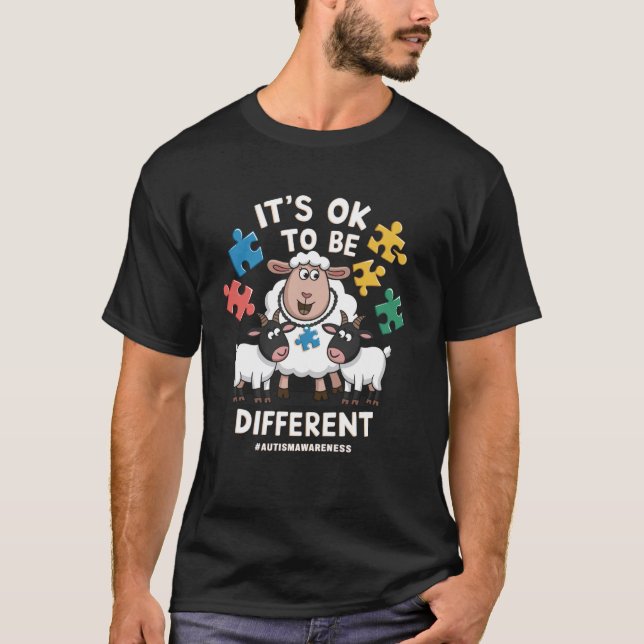 Camiseta É OK Ser Diferente Ovelha Fofa Conscientização do  (Frente)