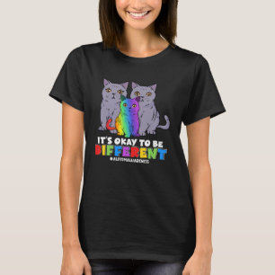 Camiseta É Okay Ser Diferente Família de Gato Conscientizaç