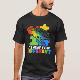 Camiseta É Okay Ser Diferente Tartaruga Puzzle Autismo Cons