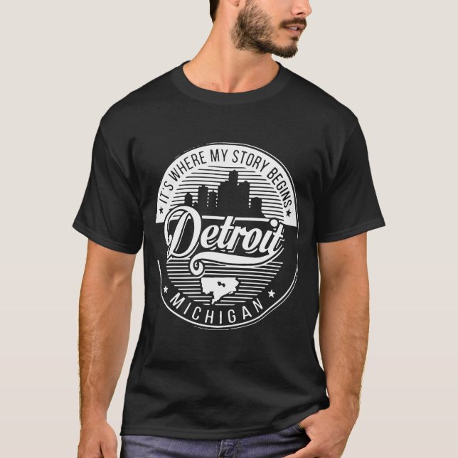 Camiseta É onde minha história começa Detroit Michigan (Frente)