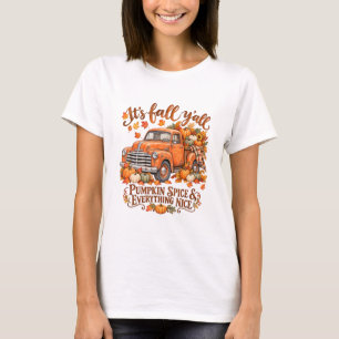 Camiseta É Outono Galera Caminhão Abóbora Tempero Vintage