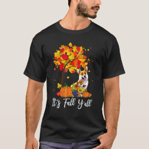 Camiseta É Outono Galera Corgi Abóbora Dia de Ação de Graça