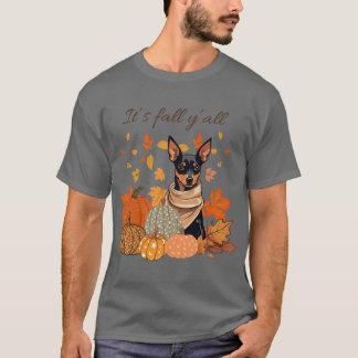 Camiseta É Outono Galera Pinscher Miniatura com Abóboras e