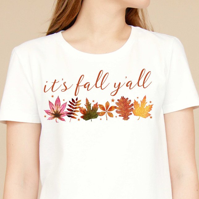 Camiseta É outono Vocês deixam o outono em botânico (It's Fall Y'all Autumn Leaves Botanical T-Shirt)