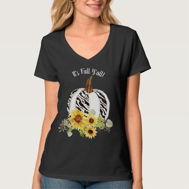 Camiseta É outono, vocês! Flores Sunflower Pumpkins Zebra S (Frente)