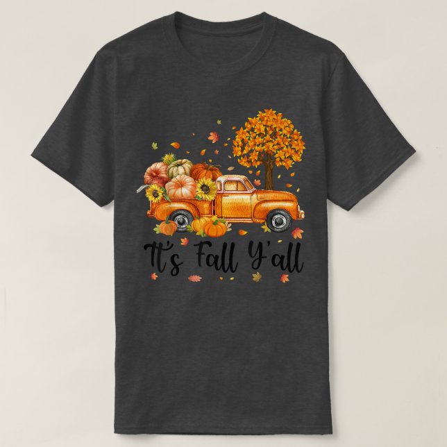 Camiseta É outono Vocês todos caminhões Pumpkin Autumn Tree (Frente do Design)