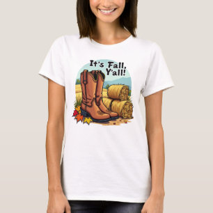 Camiseta É outono, Y’all - Boots Cowboy e Hay Bales