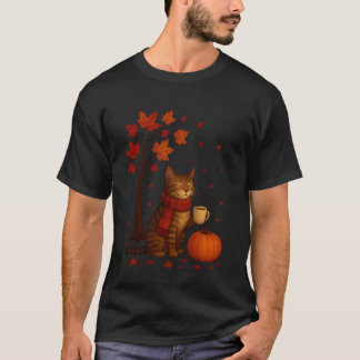 Camiseta É Outono Yu2019Todos Gatos Folhas de Outono Engraç