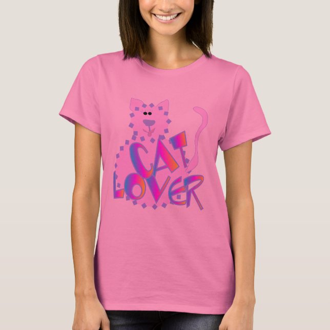 Camiseta e presentes cor-de-rosa do amante do gato (Frente)