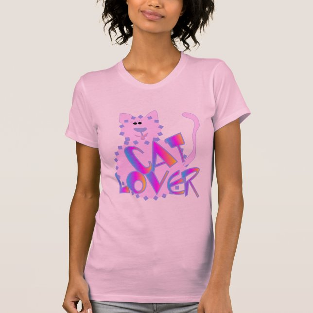 Camiseta e presentes cor-de-rosa do amante do gato (Frente)