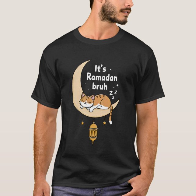 Camiseta É Ramadan Bruh Gato Divertido Lua Crescente Desi (Frente)