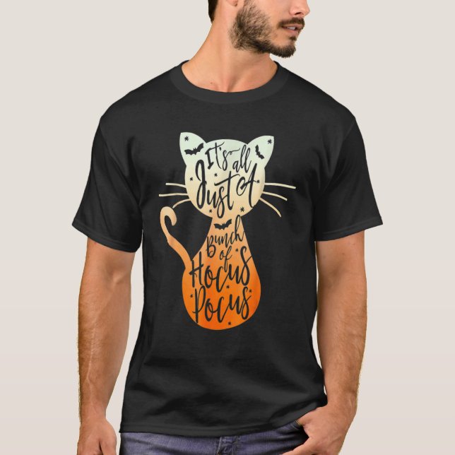 Camiseta É Só Um Monte De Hocus Pocus Gato De Halloween (Frente)