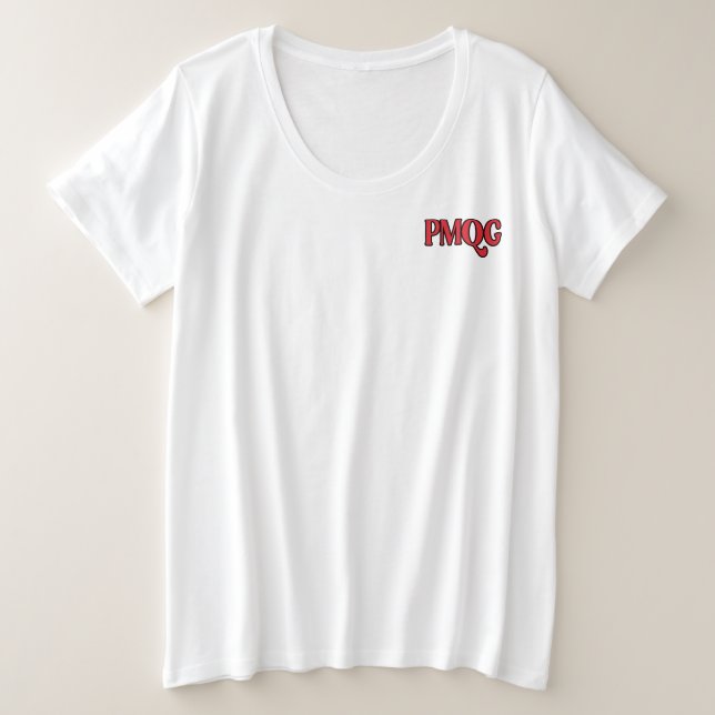 Camiseta e tamanhos de mulheres PMQG (Frente do Design)