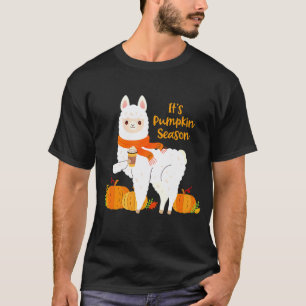 Camiseta É Temporada de Abóbora Llama Folhas de Outono Caem
