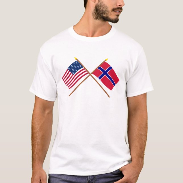 Camiseta E.U. e bandeiras cruzadas Noruega (Frente)