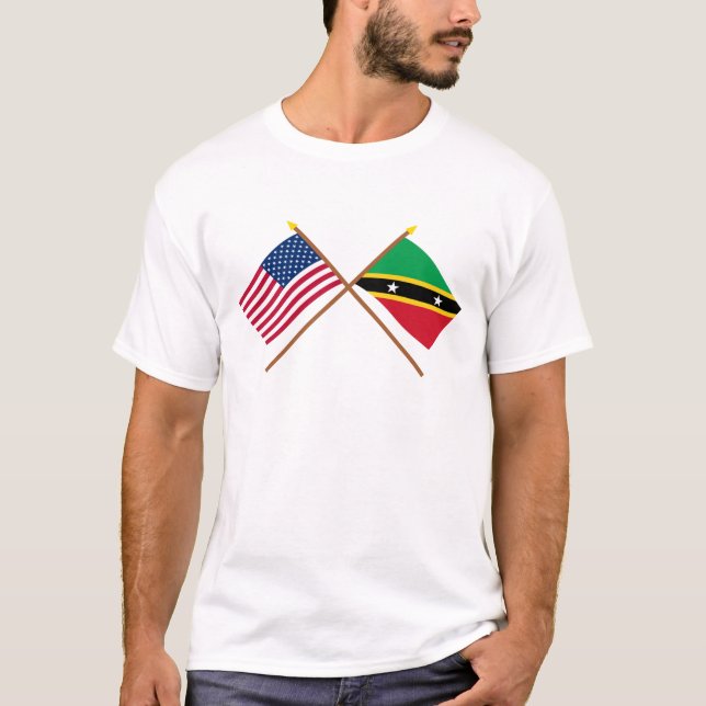 Camiseta E.U. e rua Kitts & bandeiras cruzadas Nevis (Frente)