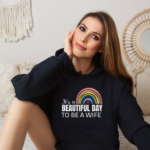 Camiseta É um belo dia Esposa Rainbow Black Hoodie