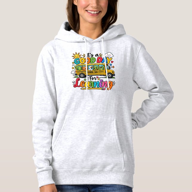 Camiseta É Um Bom Dia Para Aprender Crianças de Ônibus Esco (Frente)