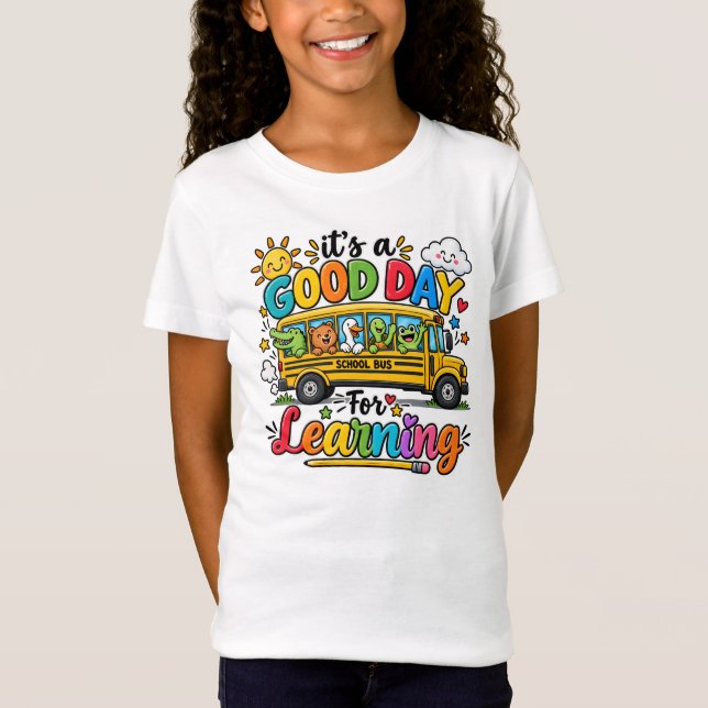 Camiseta É Um Bom Dia Para Aprender Crianças de Ônibus Esco (Frente)