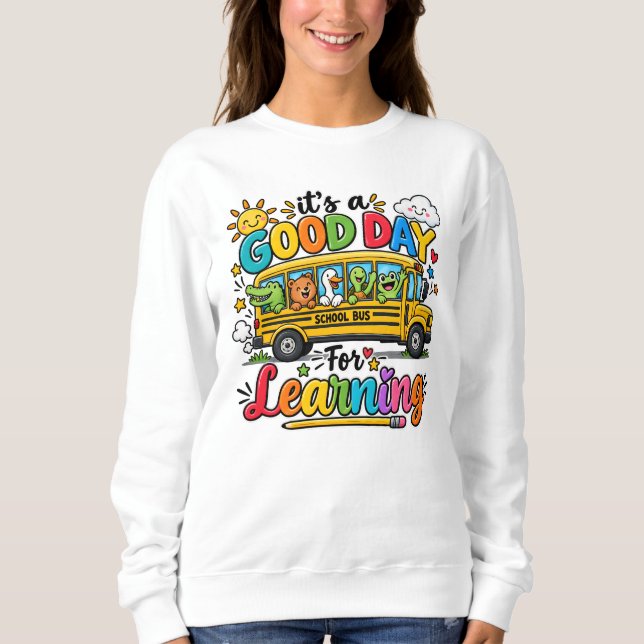 Camiseta É Um Bom Dia Para Aprender Crianças de Ônibus Esco (Frente)