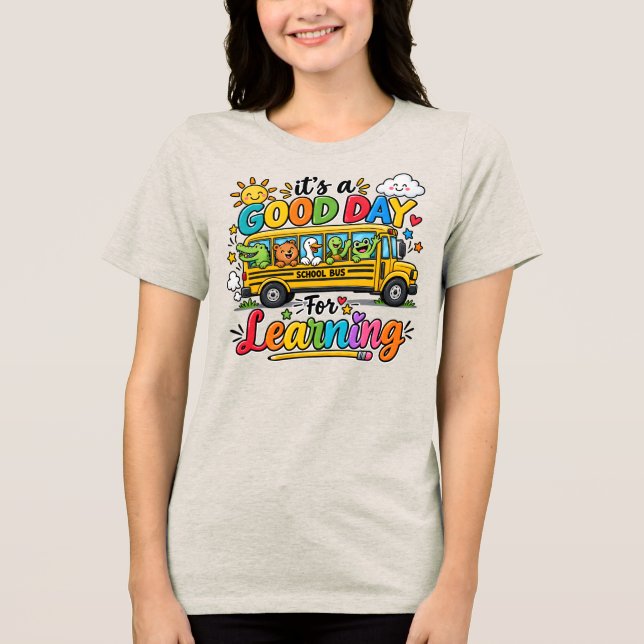 Camiseta É Um Bom Dia Para Aprender Crianças de Ônibus Esco (Frente)