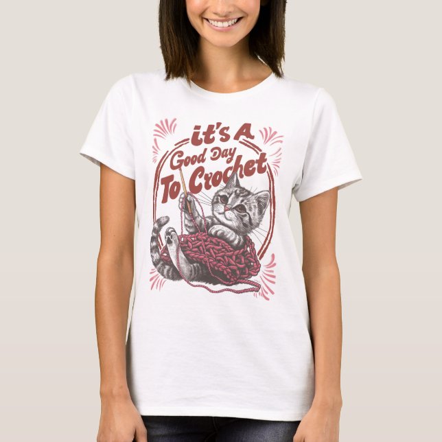 Camiseta É um bom dia para Crochet Cute Kitten em Yarn (Frente)