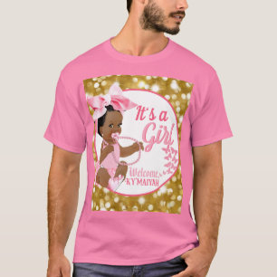 Camiseta É um Chá de fraldas étnico Dourado e cor-de-rosa