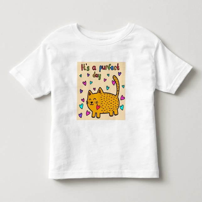 Camiseta É um Dia Perfeito, Gatinho Fofo c Corações (Frente)