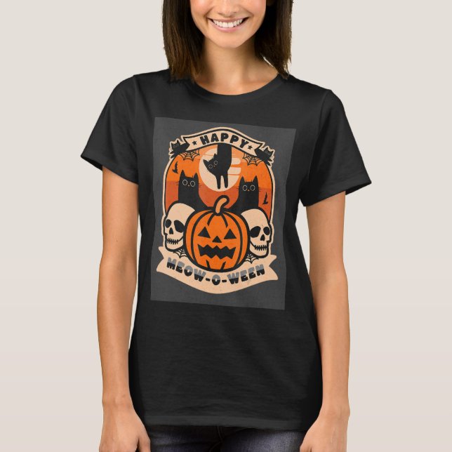 Camiseta É um Felino, abóbora-do-crânio, meowbetween perfei (Frente)