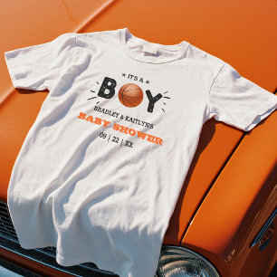 Camiseta É um menino! Churrasco de bebê tema basquete misto