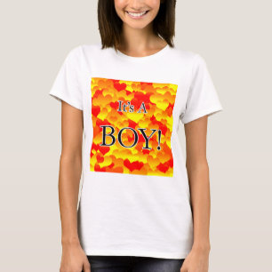 Camiseta É um menino! Corações Vermelho e Amarelo